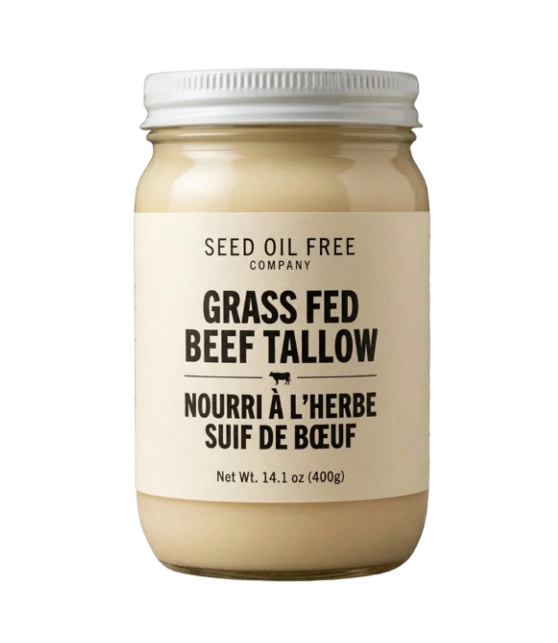 100% grass-fed beef tallow cooking fat in premium can for frying, roasting, and seed oil free high-heat cooking.