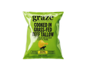 Green package of graze potato chips cooked in grass-fed beef tallow dill pickle flavour on a transparent background