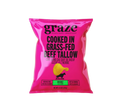 Pink package of graze potato chips cooked in grass-fed beef tallow sea salt flavour on a transparent background